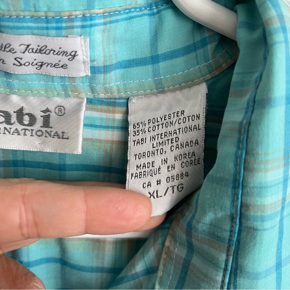 3/$40 XL Tabi International Single Needle Tailoring Blue and Tan Plaid Blouse - Picture 5 of 6